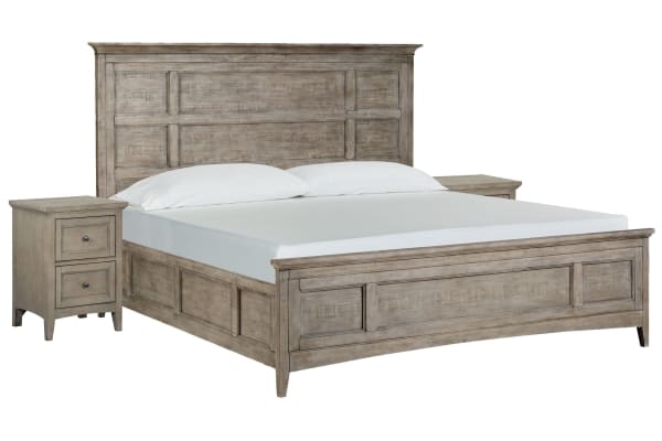 Paxton Place - Queen Panel Bed With 2 Small Nightstands - Dovetail Gray