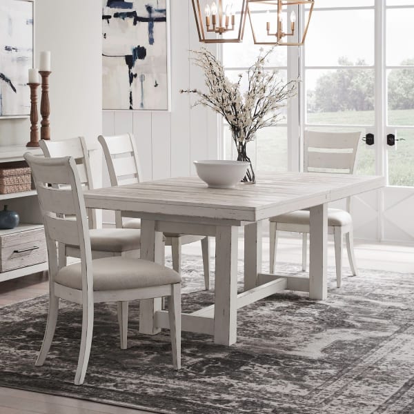 Backroads - 5 Piece Trestle Table Set - White
