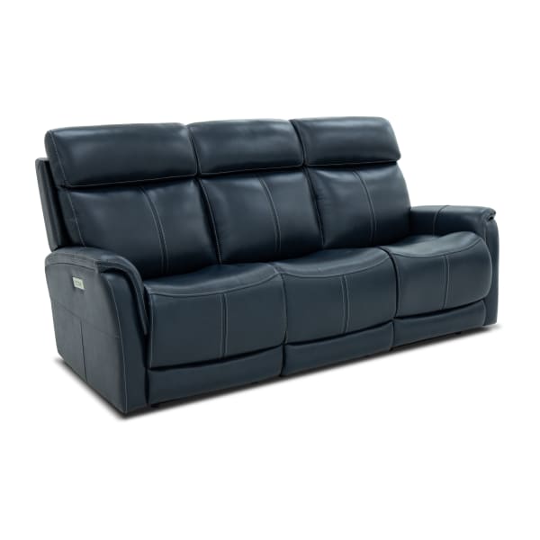 View - Power Reclining Sofa With Console, Power Headrests & Lumbar - Blue