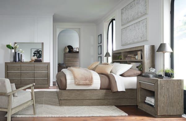 Anibecca - Weathered Gray - 7 Pc. - Dresser, Mirror, Chest, King Bookcase Bed, 2 Nightstands