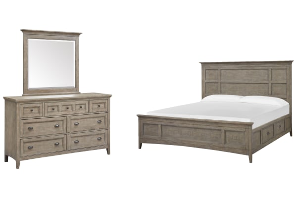 Paxton Place - Queen Panel Storage Bed And Drawer Dresser With Landscape Mirror - Dovetail Gray