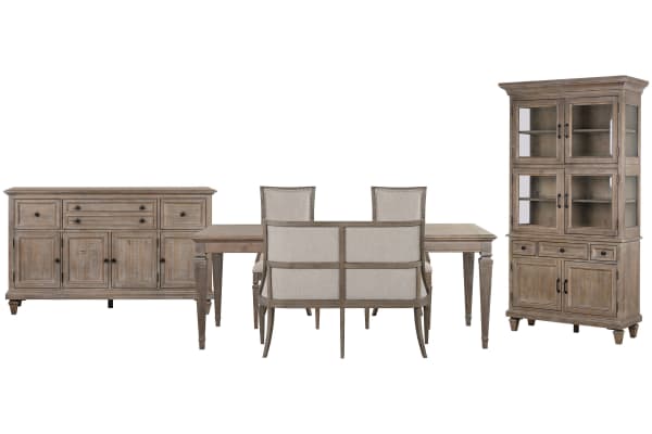 Lancaster - Extendable Rectangular Dining Table With 2 Arm Chairs, Upholstered Bench, Buffet And Dining Cabinet - Dovetail Gray