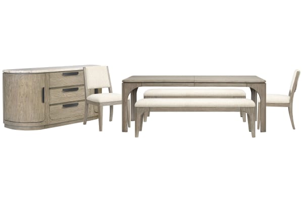 Braelyn - Extendable Rectangular Dining Table With 2 Benches, 2 Side Chairs And Buffet - Dorian Gray / Beige