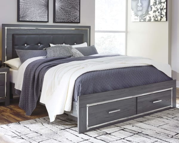 Lodanna - Gray - King Panel Bed With 2 Storage Drawers