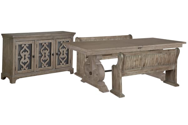 Tinley Park - Extendable Rectangular Dining Table With 2 Benches And Server - Dove Tail Gray