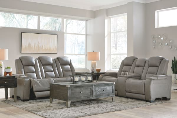 The Man-Den - Gray - 2 Pc. - Power Sofa, Loveseat