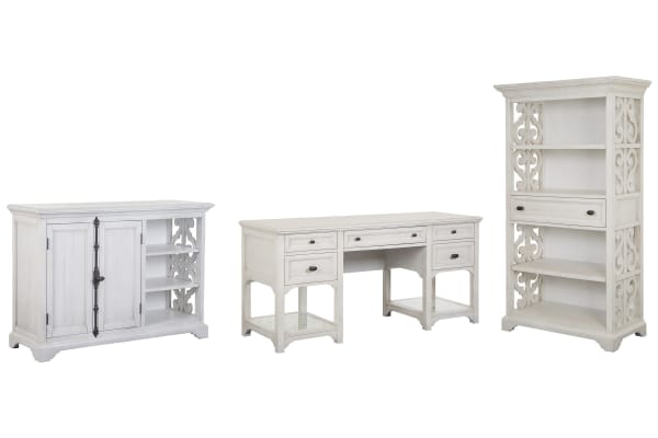 Bronwyn - Desk With Printer Stand And Bookcase - Alabaster