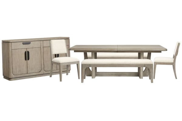 Braelyn - Extendable Trestle Dining Table With 2 Benches, 2 Side Chairs And Server - Dorian Gray / Beige