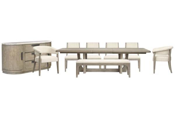 Braelyn - Extendable Trestle Dining Table With 4 Side Chairs, 2 Host Chairs, Bench And Buffet - Dorian Gray / Beige