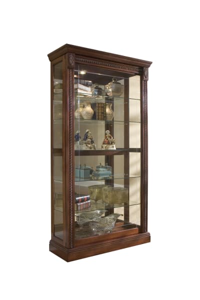 PFC Curios - Lighted Sliding Door 5 Shelf Curio Cabinet - Cherry Brown