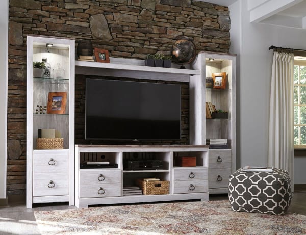 Willowton - Whitewash - 4 Pc. - Entertainment Center - 64" TV Stand With Fireplace Option