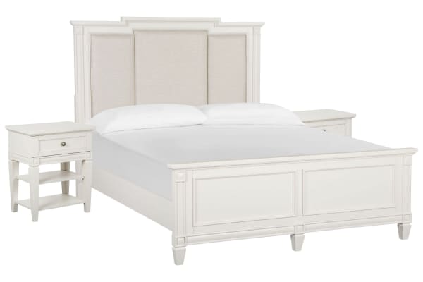 Willowbrook - California King Panel Upholstered Bed With 2 Open Nightstands - Egg Shell White