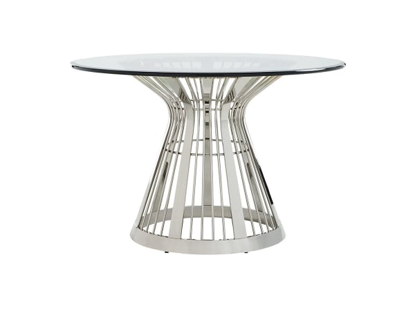 Ariana - Riviera Stainless Dining Table With 48" Glass Top - Pearl Silver