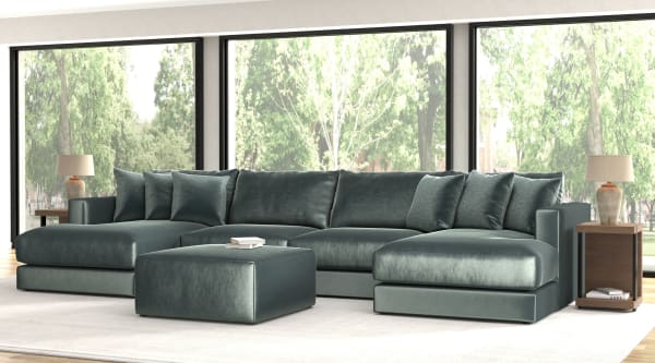 Remington - 4 Piece Modular Double Chaise Sectional And 1 Included Cocktail Ottoman - Pine