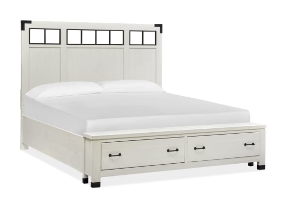 Harper Springs - Complete Queen Panel Storage Bed With Metal / Wood Headboard - Silo White
