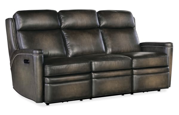 MS - Hamilton Power Sofa With Power Headrest - Dark Brown / Dark Gray