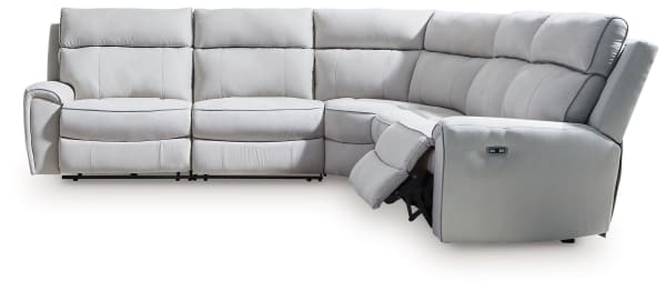Social Pointe - Pearl / Ash - 5-Piece Power Reclining Sectional