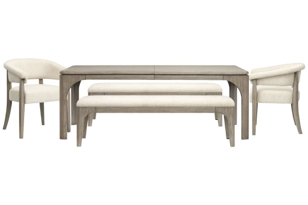 Braelyn - Extendable Rectangular Dining Table With 2 Benches And 2 Host Chairs - Dorian Gray / Beige