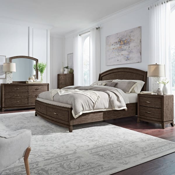 Avalon - 5 Piece Bedroom Set (King Panel Storage Bed, Dresser & Mirror, Chest, Night Stand) - Brown