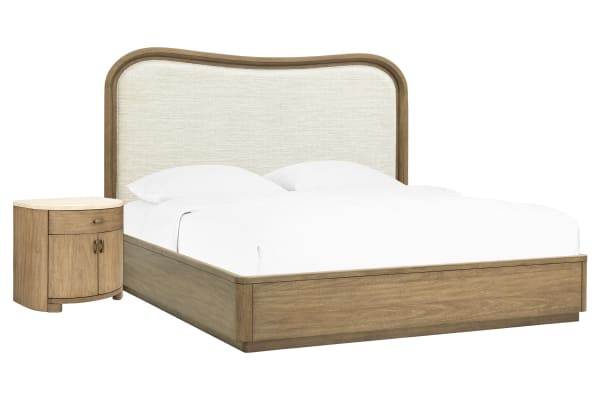 Leeza - Queen Upholstered Panel Bed With Bachelor Chest - Brown