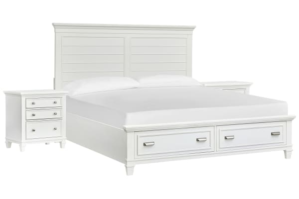 Charleston - Queen Panel Storage Bed With 2 Nightstands - White Dove