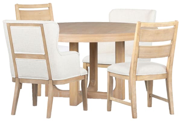 Somerset - Round Dining Table With 2 Side Chairs And 2 Arm Chairs - Butternut / White