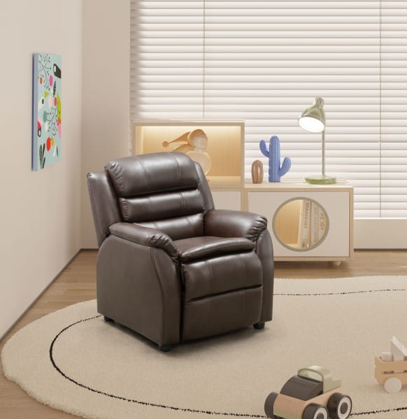 Logan - Children's Recliner, Push Thru The Arm - Brown