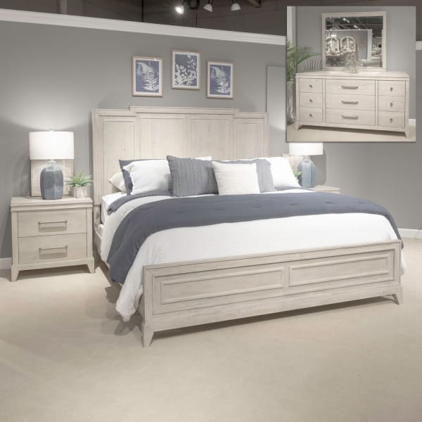 New Haven - 4 Piece Bedroom Set (King Panel Bed, Dresser & Mirror, Night Stand) - White