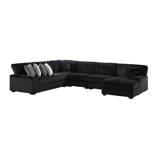 Nightfall - 5 Piece Sectional Set With RHF Chaise 2 Self Pillows - Grand Cord Black