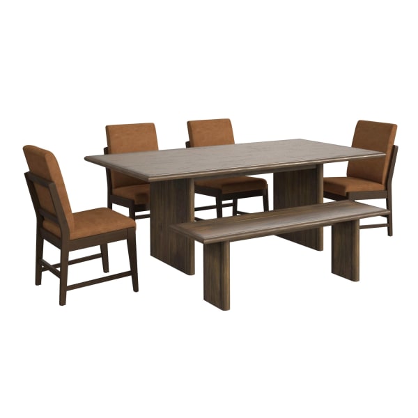 Brisbane - 6 Piece Standard Height Dining Set (Table, Four PU Chairs & Bench) - Brown