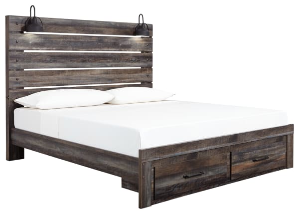 Drystan - King Panel Bed With 2 Storage Drawers - Brown / Beige