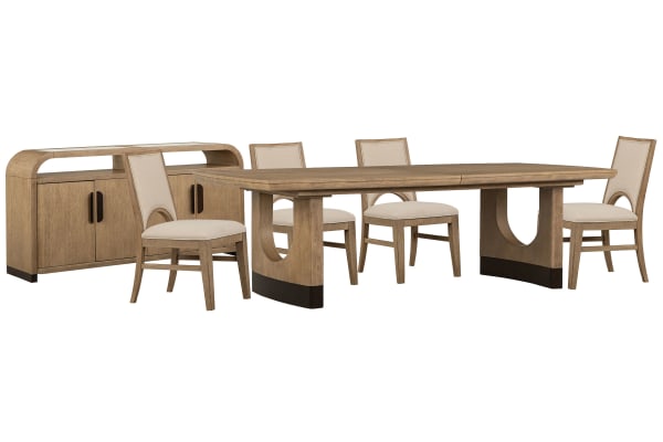 Tristan - Extendable Trestle Dining Table With 4 Side Chairs And Sideboard - Swiss Coffee / Beige