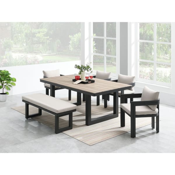 Costa - 6 Piece Patio Dining Set (Table, Four Chairs & Bench) - Black