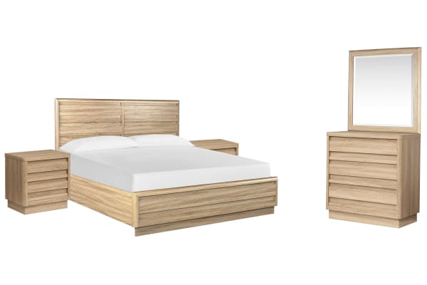 Brentwood Heights - King Panel Bed, 2 Nightstands And Single Drawer Dresser With Portrait Mirror - Provincial Brown