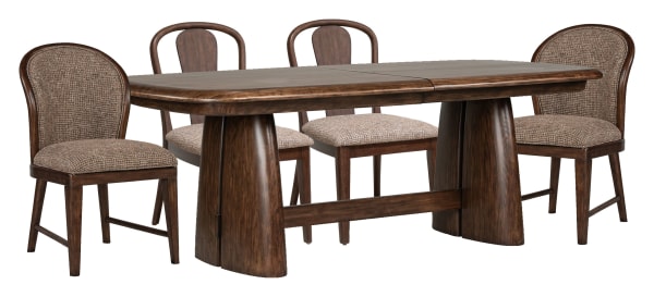 Belville - Extendable Trestle Dining Table With 2 Side Chairs And 2 Upholstered Side Chairs - Chestnut Brown
