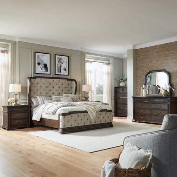 Provence Park - 5 Piece Bedroom Set (King Shelter Bed, Dresser & Mirror, Chest, Night Stand) - Brown
