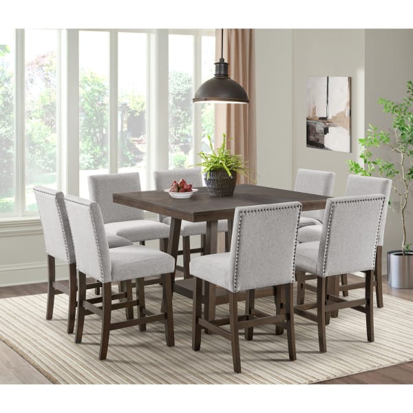 Seneca - 9 Piece Counter Height Dining Set (Table And Eight Chairs) - Brown