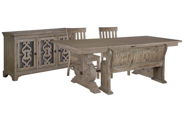 Tinley Park - Extendable Rectangular Dining Table With 2 Side Chairs, Bench And Server - Dove Tail Gray