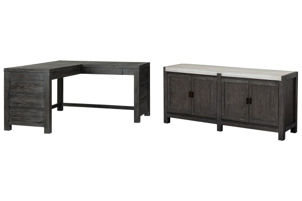 Plum Creek - L Desk With Door Console - Ravenwood Black