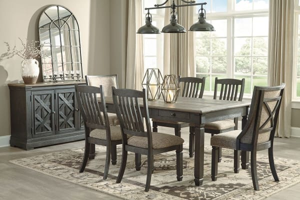 Tyler Creek - Dark Gray - 8 Pc. - Dining Room Table, 4 Side Chairs, 2 Upholstered Side Chairs, Server