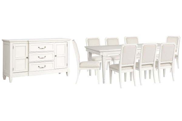 Willowbrook - Extendable Rectangular Dining Table With 8 Upholstered Side Chairs And Buffet - Egg Shell White
