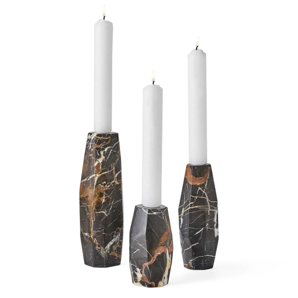 Multifaceted Taper Candleholders (Set of 3) - Marble