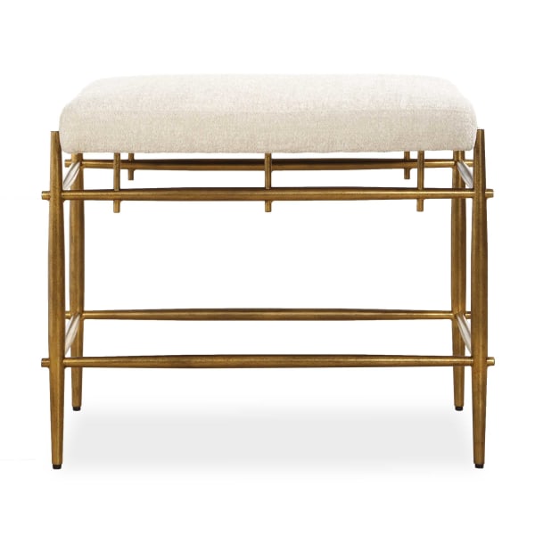 Karleen - Plush Small Brass Bench - White