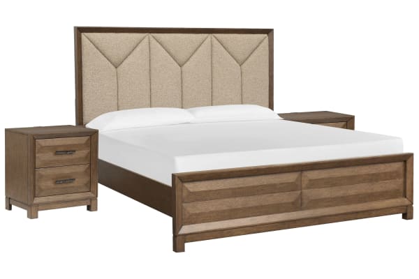 Callisto - King Upholstered Panel Bed With 2 Nightstands - Bourbon Brown