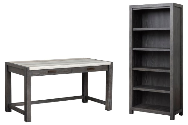Plum Creek - Writing Desk With Bookcase - Ravenwood Black / White