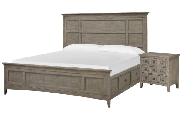 Paxton Place - King Panel Storage Bed With Nightstand - Dovetail Gray