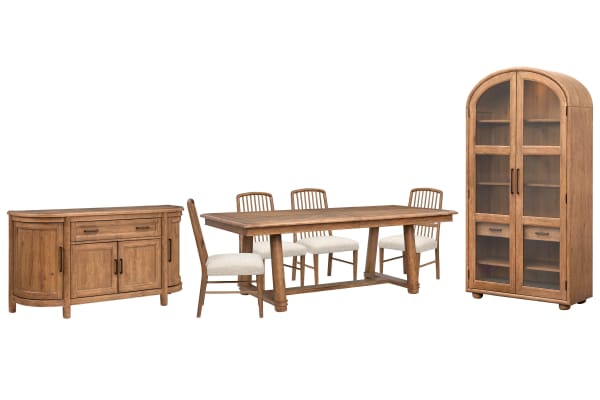 Woodward - Trestle Extendable Dining Table With 4 Side Chairs, Sideboard And Display Cabinet - Dark Clove / White
