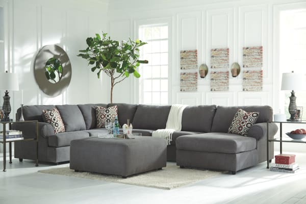 Jayceon - Steel - 4 Pc. - Right Arm Facing Corner Chaise 3 Pc Sectional, Ottoman