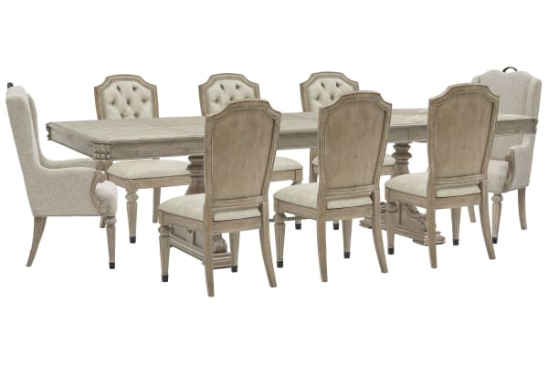 Marisol - Extendable Trestle Dining Table With 6 Upholstered Side Chairs And 2 Host Chairs - Fawn