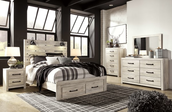 Cambeck - Whitewash - 5 Pc. - Dresser, Mirror, Queen Panel Bed With 2 Storage Drawers